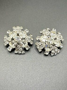 Classic Clear Crystal Cluster Earrings - Sparkling Silver-Tone Clip On